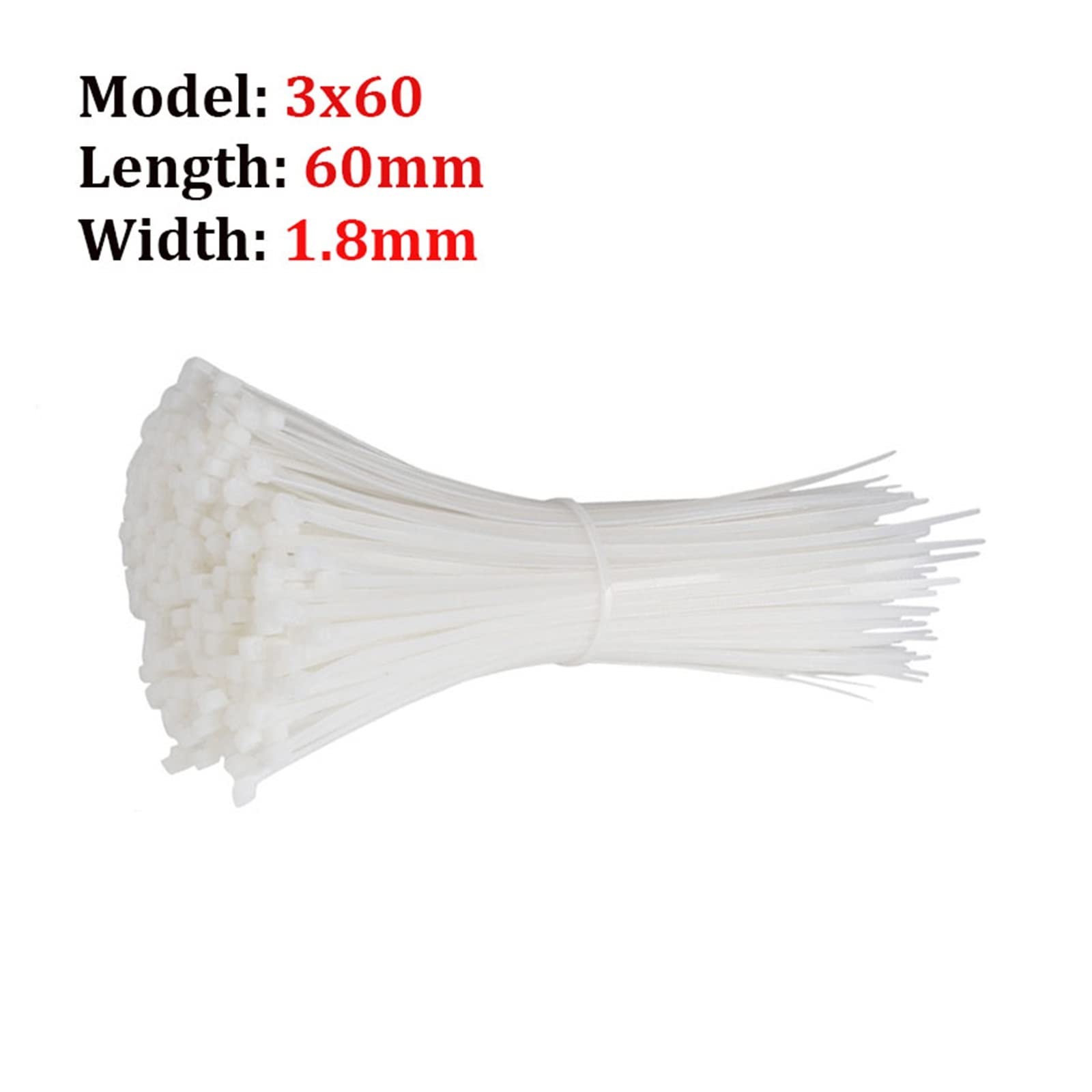 Zapinane na zamek Samoblokująca plastikowa nylonowa opaska kablowa, 100 sztuk, biały zestaw pierścieni mocujących(3x60 width 1.8mm)