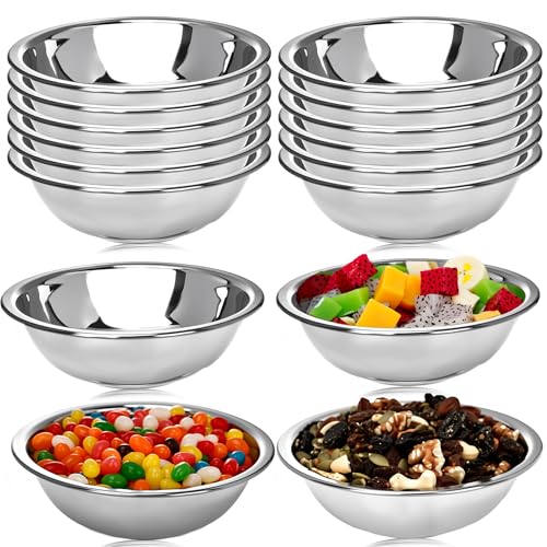 Norcoin 16 Pack Stainless Steel Bowls 6.3 Inch Wide Metal Bowl with Flat Base 3/4 Quart Small Prep Bowls for Kitchen Baking Serving Cooking Mixing Meal Salad Nesting