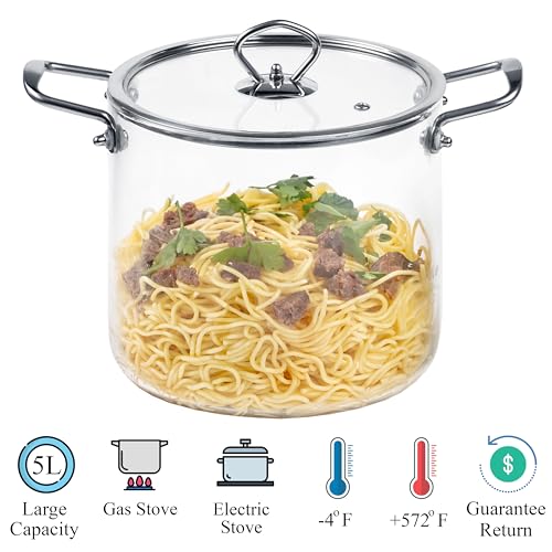 Glass-Cooking-Pot-Sauce-Pan-with-Lid-Cover-5L-53-Quartz-Heat-Resistant-Simmer-Pot-for-Stove-Potpourri-Pasta-Soup-Salad-Clear-Glass-Pots-for-Cooking-Stock-Pot-Borosilicate-Glass-Cookware