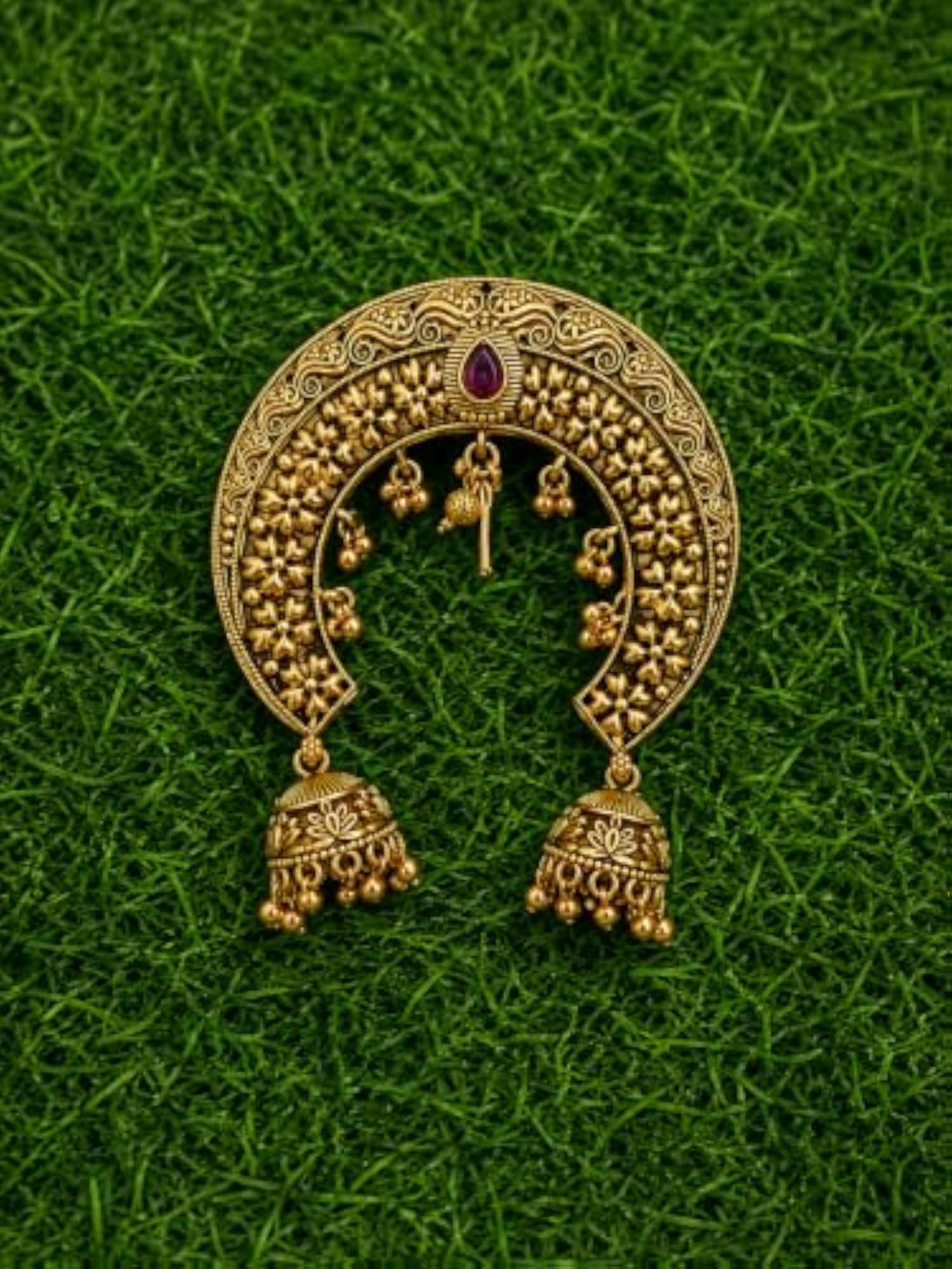 KGR Splash Heart Design Brooch Type Jada Billai for Hair