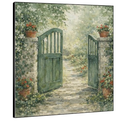 SIGNWIN 36"x36" Extra Large Framed Wall Art Watercolor Garden Gate