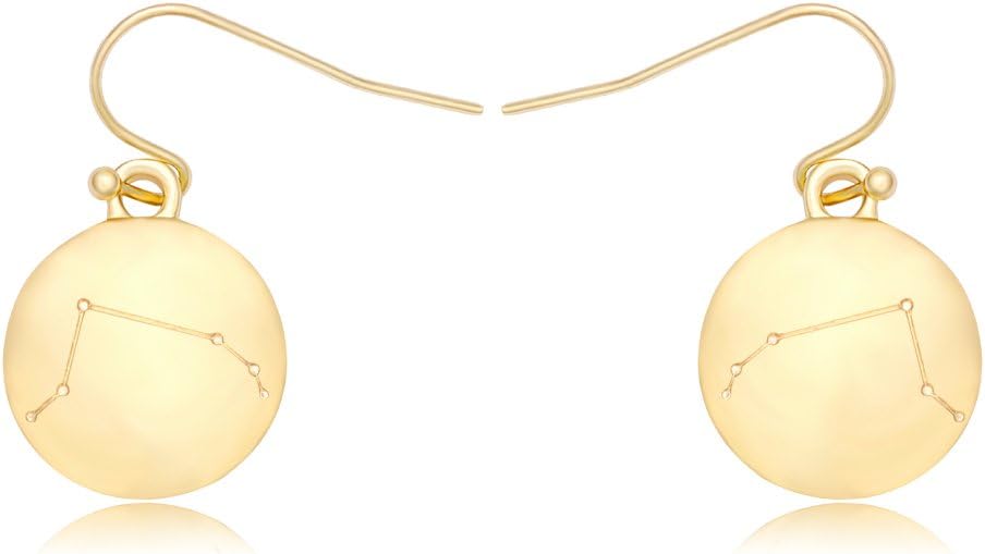 Gold Plating Star Sign Rhinestone 12 Constellations Zodiac Horoscope Astrology Disc Earring Jewelry Accessories