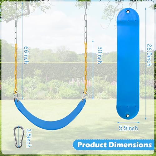 Image of Sunnyglade 2PCS Swings Seats Heavy Duty with 66 inch Chain, Playground Swing Set Accessories Replacement with Snap Hooks, Support 250lb (2, Blue)
