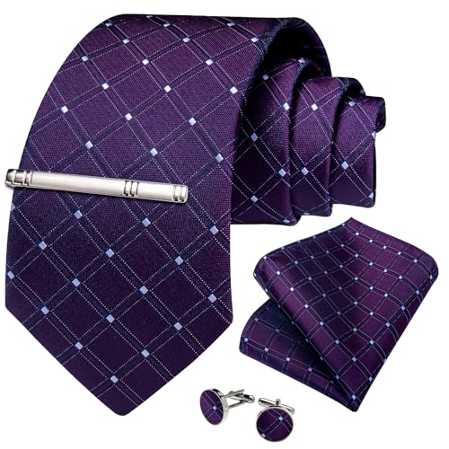 Image of DiBanGu Mens Silk Necktie Solid Color Tie and Pocket Square Cufflink Tie Clip Set Woven Plain Ties for Men Wedding Party