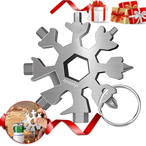 Product Image of the Snowflake Multi Tool, Ansonyi Stainless Steel 18-in-1 Snowflake Tool Christmas Stocking Stuffers for Men Women, Portable Screwdriver/Wrench/ Bottle Opener Multitool Funny Gifts (Silver)