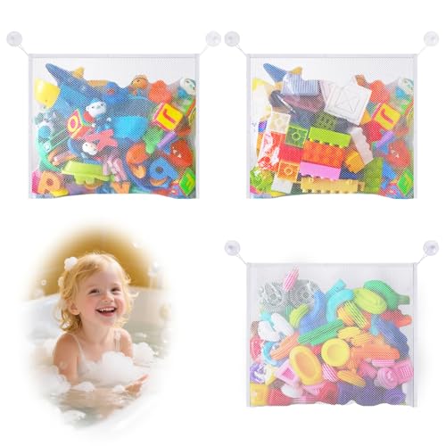 3 Stück Badewannenspielzeug Aufbewahrung,Badewanne Spielzeugnetz mit Starken Saugnäpfen,Badewannenspielzeug Hängeorganizer Tasche Reißfest,zur Aufbewahrung von Badezimmerzubehör