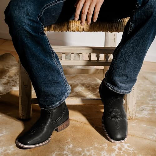 Image of Cowboy Boots For Men - Mens Square Toe Western Boot With Flag, Faux Leather Booties, Botas Para Hombre Vaqueras Suitable For Concert, Daily, Wedding