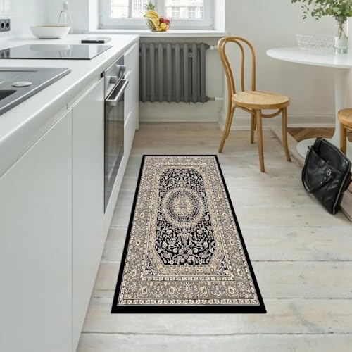 Alfombra de pasillo negra para decoración del hogar lavable 110 x 150 cm 5
