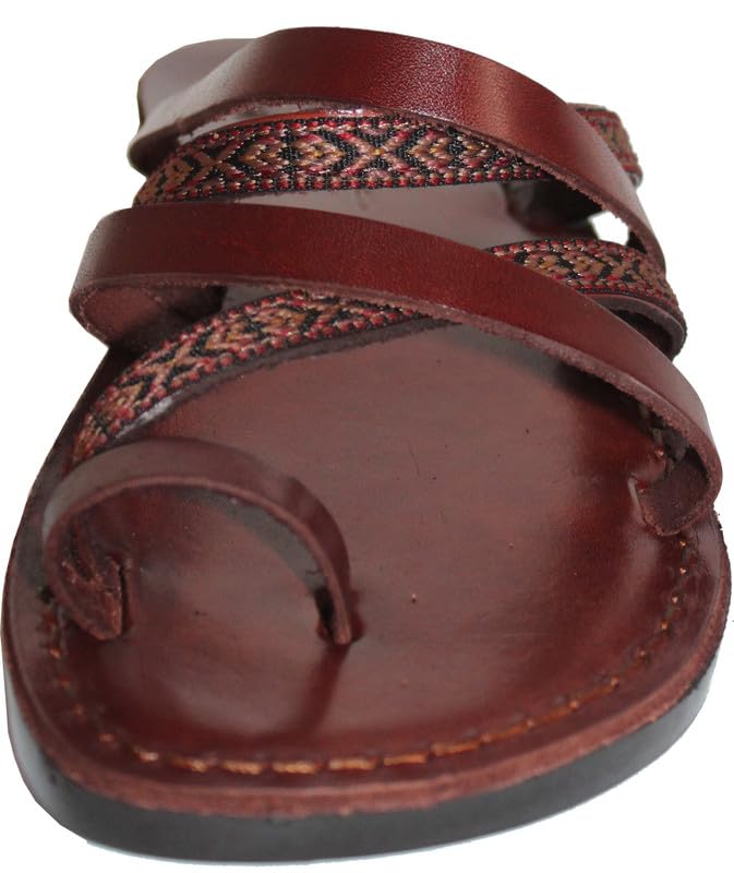 Holy Land Market Men/Women Biblical Jesus Leather/Embroidered Sandals/Slides From Jerusalem (Jonah Style)2