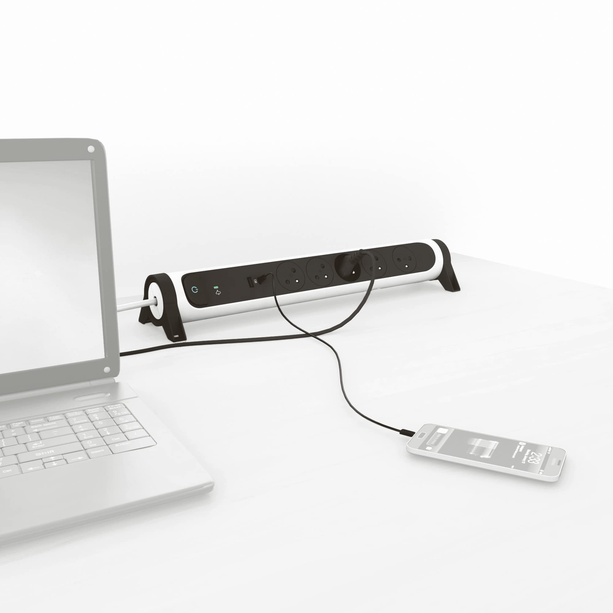 Legrand - Steckdosenleiste drehbar mit 5 Steckdosen, Oberfläche, Überspannungsschutz und USB Type-A+ Typ C - weiß und dunkelgrau
