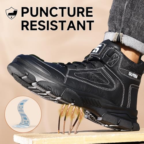 Image of GUSAYEX Steel Toe Boots for Men High Top Work Safety Boots with Kevlar Puncture Resistant Midsole Lightweight Industrial Men's Work & Utility Shoes for Construction Warehouse Factory Jobs Size 11