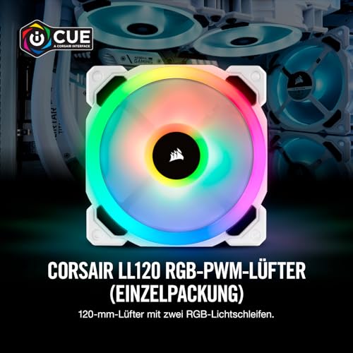 Corsair LL120 RGB LED PWM PC-Gehäuselüfter (120mm Dual Licht Loop RGB LED, Einzelverpackung) weiß – Ansicht 2