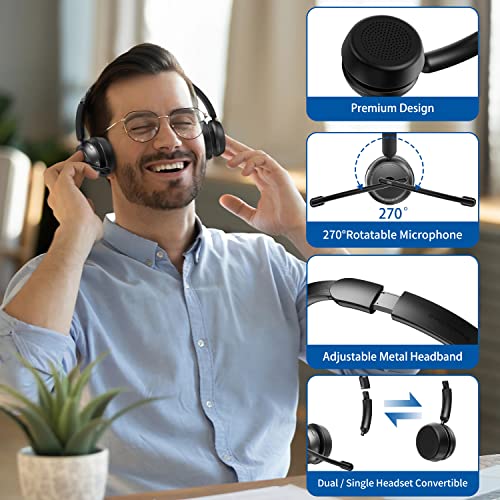 Pointcinco Bluetooth Headset With Ai Noise Canceling Microphone, Convertible Stereo To Mono Headset, Wireless Headset With Usb Dongle For Computer Game Office Call Center Skype Zoom Meeting Trucker #TOP2