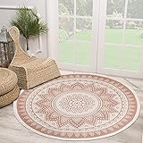 SHACOS Cotton Round Woven Rug with Tassels 4 Feet Handmade Washable Throw Print Cotton Area Rug for Living Room Bathroom Bedroom (4 ft, Peacock Flower)