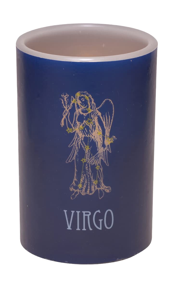 Zodiac Sign and Constellation Flameless Astrology Pillar Candle, Midnight Blue, 4 x 6 (Virgo)