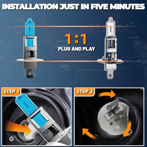 Image of Headlight Bulbs Compatible With Kia Sorento 2007-2009,H1 High Beam Halogen Light Bulb Combo,Super Bright 6000K White,Plug and Play,Pack of 2