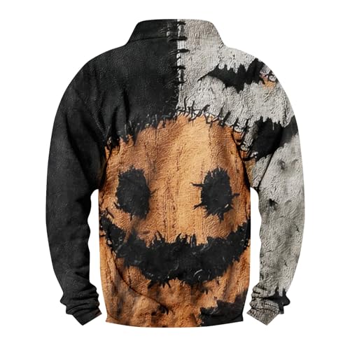 Halloween Sweatshirts for Men Fall Trendy Quarter Button Henley Shirts Long Sleeve V Neck Graphic Pullover Sweaters2