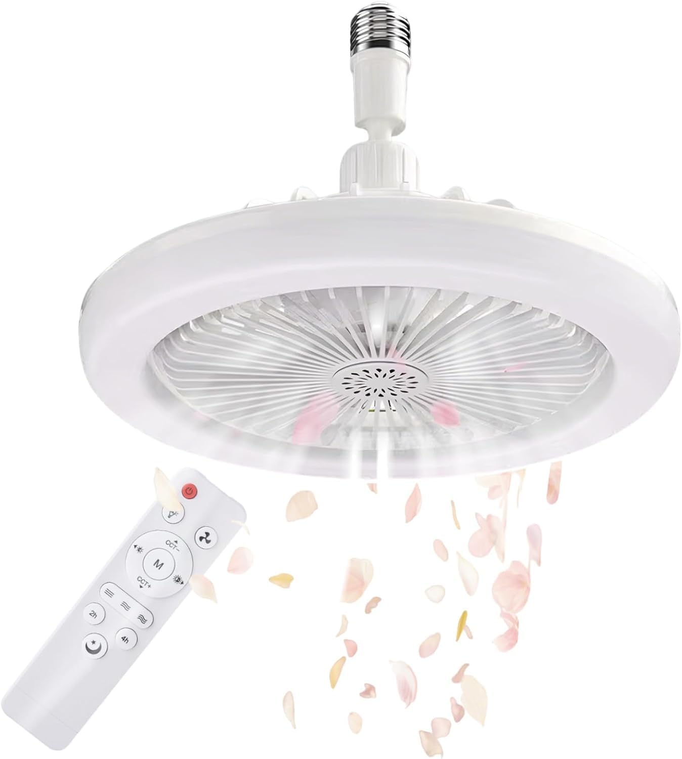 Light Socket Fans with Lights and Remote - LED Socket Fan Light, Quiet Ceiling Fan for Kitchen Bathroom Store Room Garage (White)