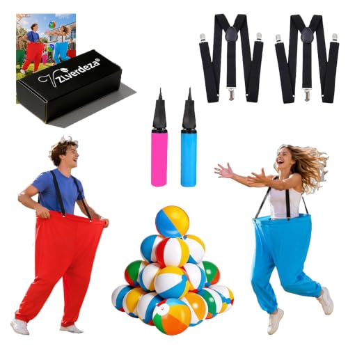 Image of Upgraded Big Pants Ball Catch Game, Granny Pants Yard Game with Suspenders | 2 Pack Granny Pants 20 Bouncy Balls 2 Pumps , Giant Outdoor Party Tossing Games -for Family Party, Field Days, Camping