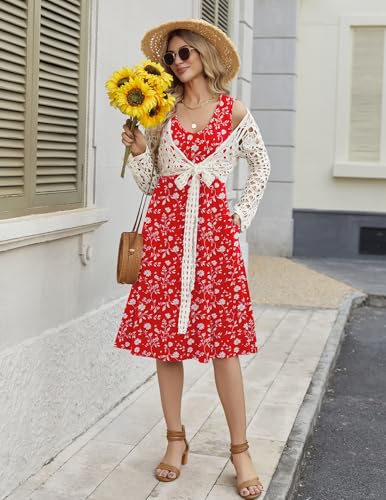 Image of Zeagoo Women Summer Casual Dresses 2026 Sleeveless Midi Pleated Tank Sundress with Pockets V Neck A Line Swing Tshirt Dress