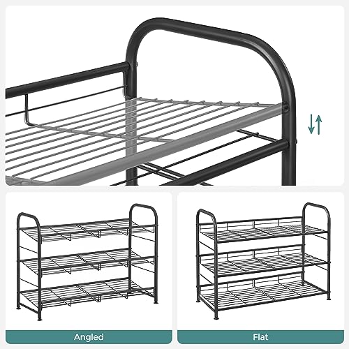 Image of SONGMICS Shoe Rack, 3 Tier Shoe Organizer for Closet, Holds up to 12 Pairs of Shoes, Shoe Rack for Front Door Entrance, Metal Shoe Shelf with Adjustable Tilt Angle, for Entryway, Garage, Black