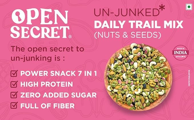 Image of Open Secret Premium Trail Mix | 1Kg | 7 Superfood in 1 Mix | Dry Fruits Mixed pack, Mixed Dry Fruits Contains Pumpkin seeds, Walnut, Cashew, Almond, Pista, Black Raisins & Green Raisins (Pack of 1)