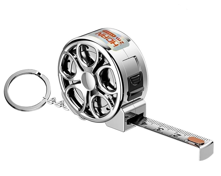 Cinta métrica compacta de acero inoxidable de 2 m métrica + llavero imperial de doble cara con - Mini regla duradera e impermeable - ideal para proyectos de bricolaje, oficina y carpintería (Plateado)