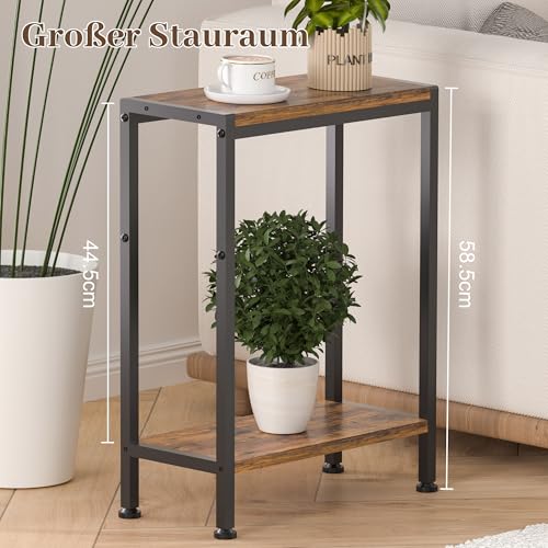 Schmaler Beistelltisch, Nachttisch, 2 Ablagen Nachttisch Schmal mit Stauraum, sofa beistelltisch für schmale Räume, Kleiner Tisch… – Ansicht 4