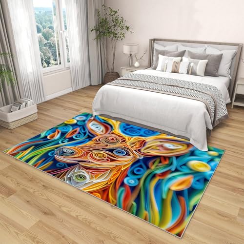 Tapis salon lavable 150x210 cm bleu marine avec motif cerf fantastique