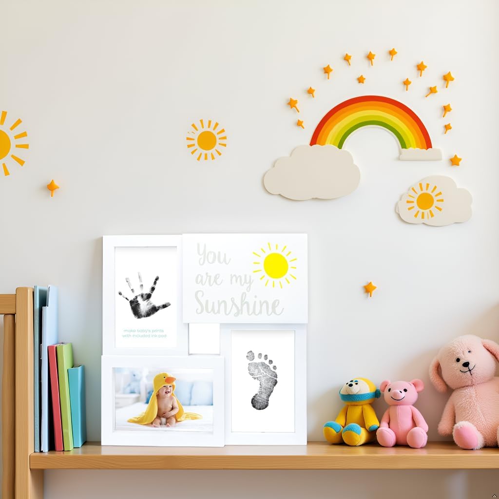 You are My Sunshine Baby Prints Collage Keepsake Frame with Included Ink Pad, Newborn Handprint and Footprint Maker, Baby Pictures, Nursery Decor