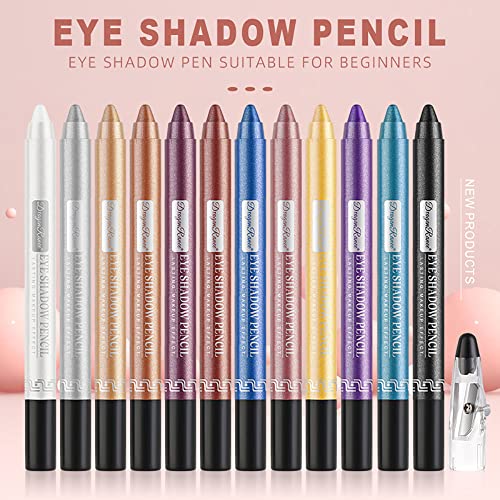 Sitovely 12 Pcs Matte Eyeshadow Stick Set With Sharpener Cap, Long Lasting Pearly Sparkle Glitter Eyeshadow Pencil Shimmer Metallic Eye Shadow Makeup #TOP5