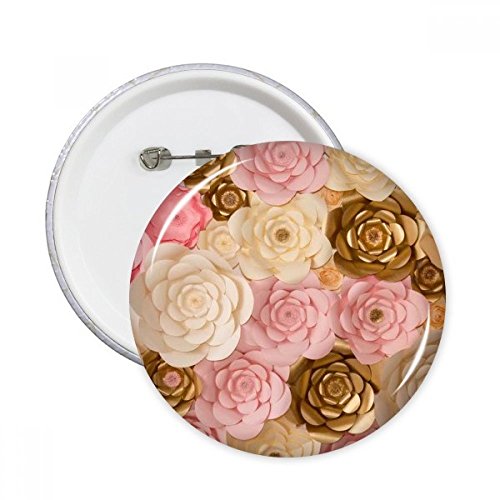 Badge rond fleurs marron blanc rose épingle bouton vêtement