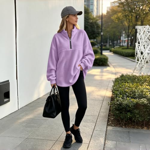 Purple Quarter Zips Women Fleece Pullover Oversized Half Zip Sweatshirt - image 6
