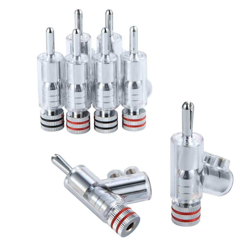 Tertullus Lot de 8 fiches bananes à angle haut de gamme - Extensibles - Verrouillables - Connecteurs plaqués or - Pour câbles d'enceinte jusqu'à 7 mm