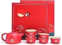 Vista 1 de Juego de té chino de kung fu, juego de taza de té de boda roja de porcelana de doble felicidad, suministros de decoración de boda tradicionales
