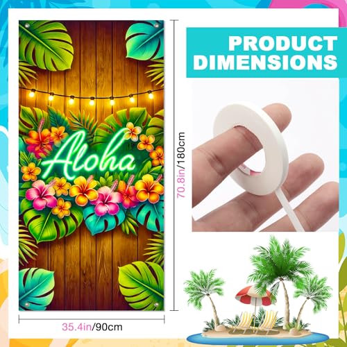 Image of BlissYard Aloha Door Cover Tiki Wall Hanging Door Banner for Summer Aloha Luau Party Front Door Banner Porch Sign for Decorations Hawaiian Luau Party Supplies Photo Backdrop 35.4 x 70.9 Inch