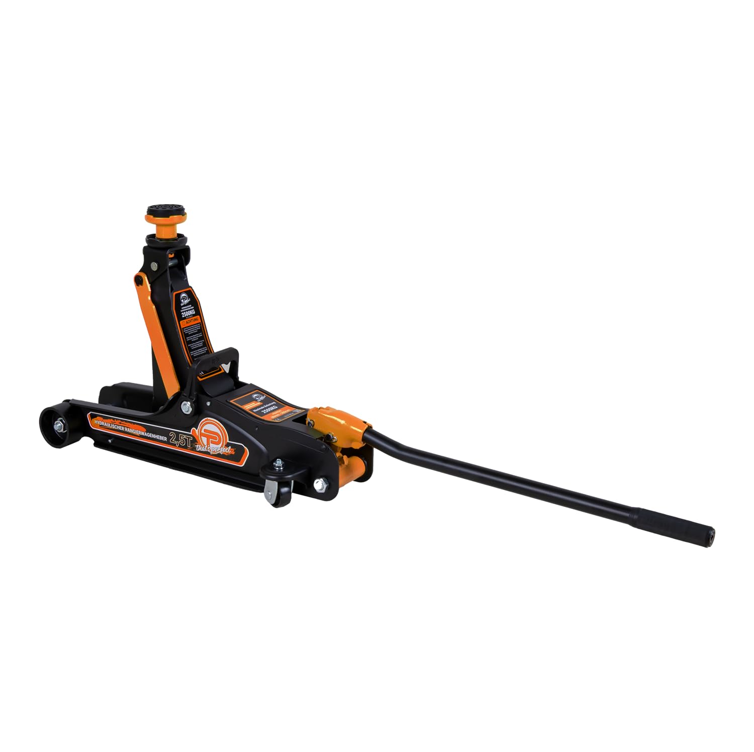 Cric idraulico 2,5 tonnellate versione piatta 80 mm – 360 mm Low Profile con valigetta + adattatore SUV + 2 cuscinetti in gomma idraulici per auto, ruote a 360° (arancione)