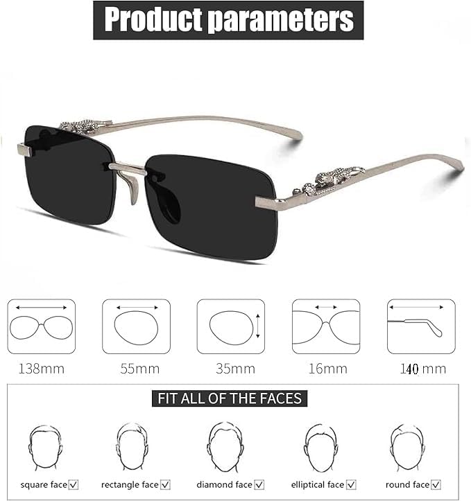 Image of Honey Singh Rimless uinsex Sunglasses Retro Luxury Metal Frameless Rectangle Leopard Arms Colored Lens