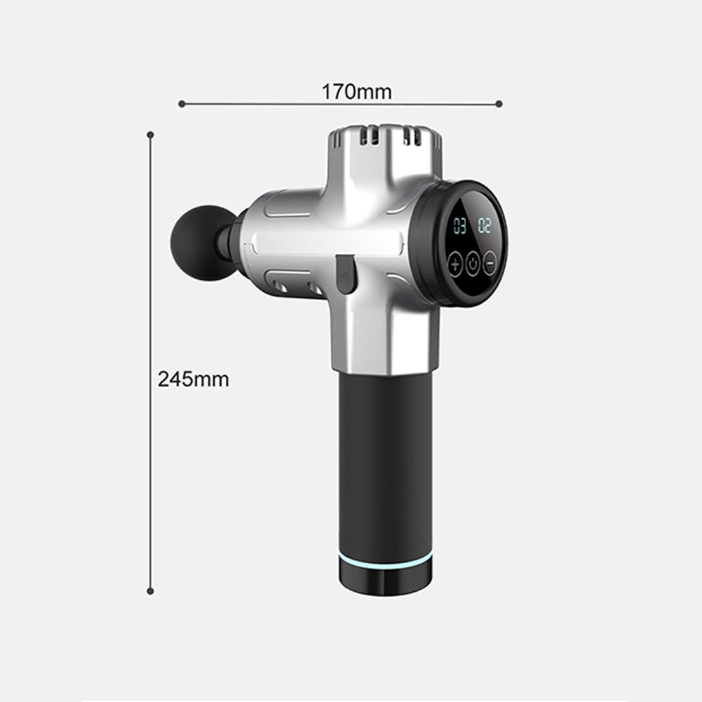 Pistola per Massaggi, Massaggiatore Muscolare Palmare per Tessuti Profondi, Pistola A Fascia Regolabile 2400mAh 20 velocità con 4 Teste di Massaggio, Riduzione Intelligente del Rumore