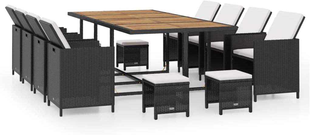vidaXL 13-Piece Black Poly Rattan Patio Dining Set with Acacia – B0CL2JKQ9R