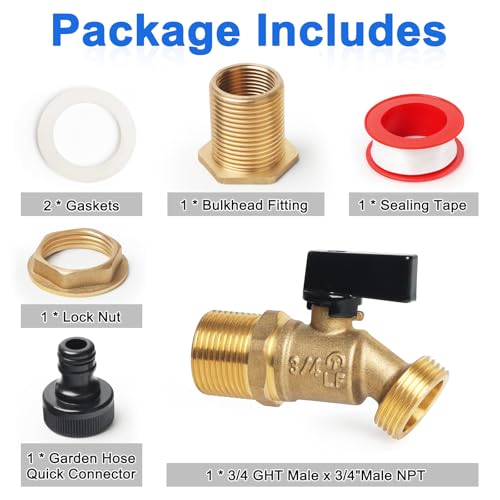 Kodilin-Brass-Water-ContainerRain-Barrel-Spigot-34-Threaded-Quarter-Turn-Ball-Valve-with-Bulkhead-Fitting-Lead-Free-CompliantSuitable-for-Garden-Hose-Thread-Connection