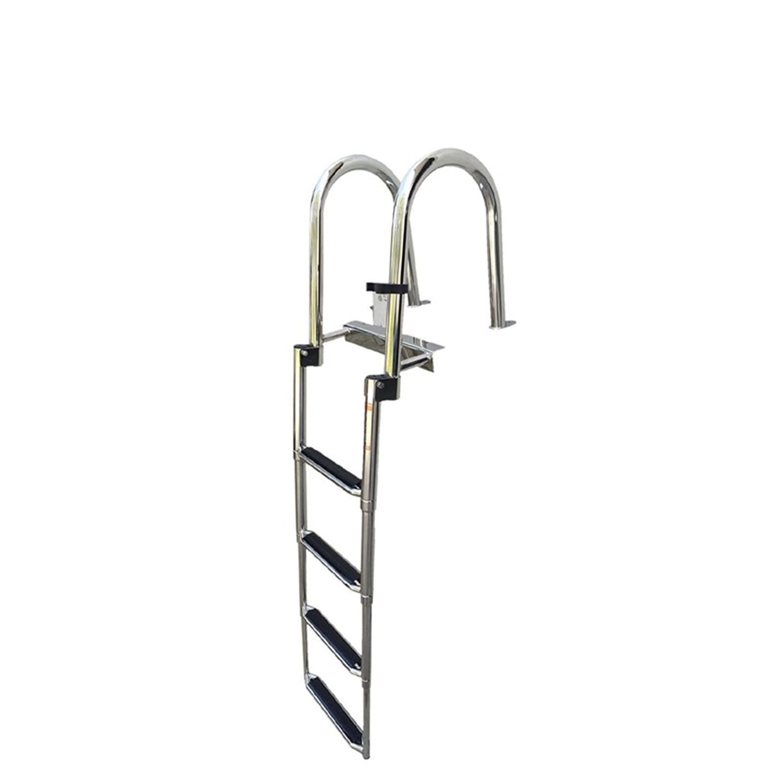 Échelle télescopique 4 marches pliante en acier inoxydable 304 avec rail inboard ergonomique