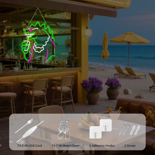 Image of Funny Neon Signs Dimmable LED Trendy Dinosaurs Neon Signs for Wall Decor Mens Cave Urban Style Home Bar Bedroom Art Decor Christmas Gifts