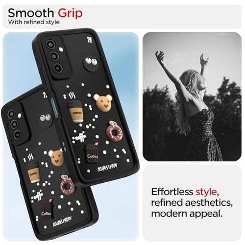 Image of Outlouders Back Cover for Samsung Galaxy M34 5G / F34 5G | 3D Cartoon Cute Fun Bear | Silicone Full Body Protection Bumper Case (Black)