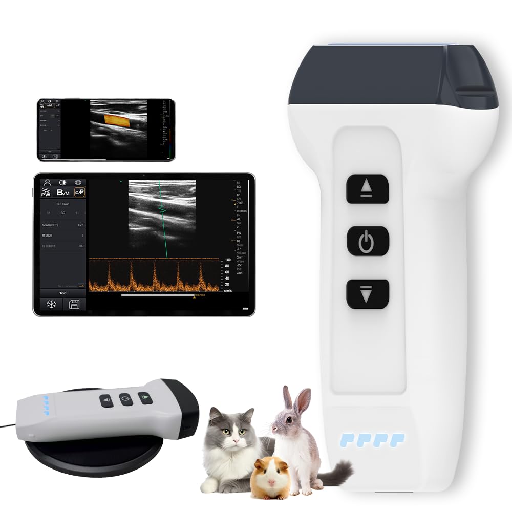 DAWEIanimed Wireless Color Doppler Ultrasound Machine 7.5MHZ Linear Probe, Wireless Ultrasound Machine for Android and iOS, Handheld Ultrasound Scanner for Cat, Dog, Rabbit