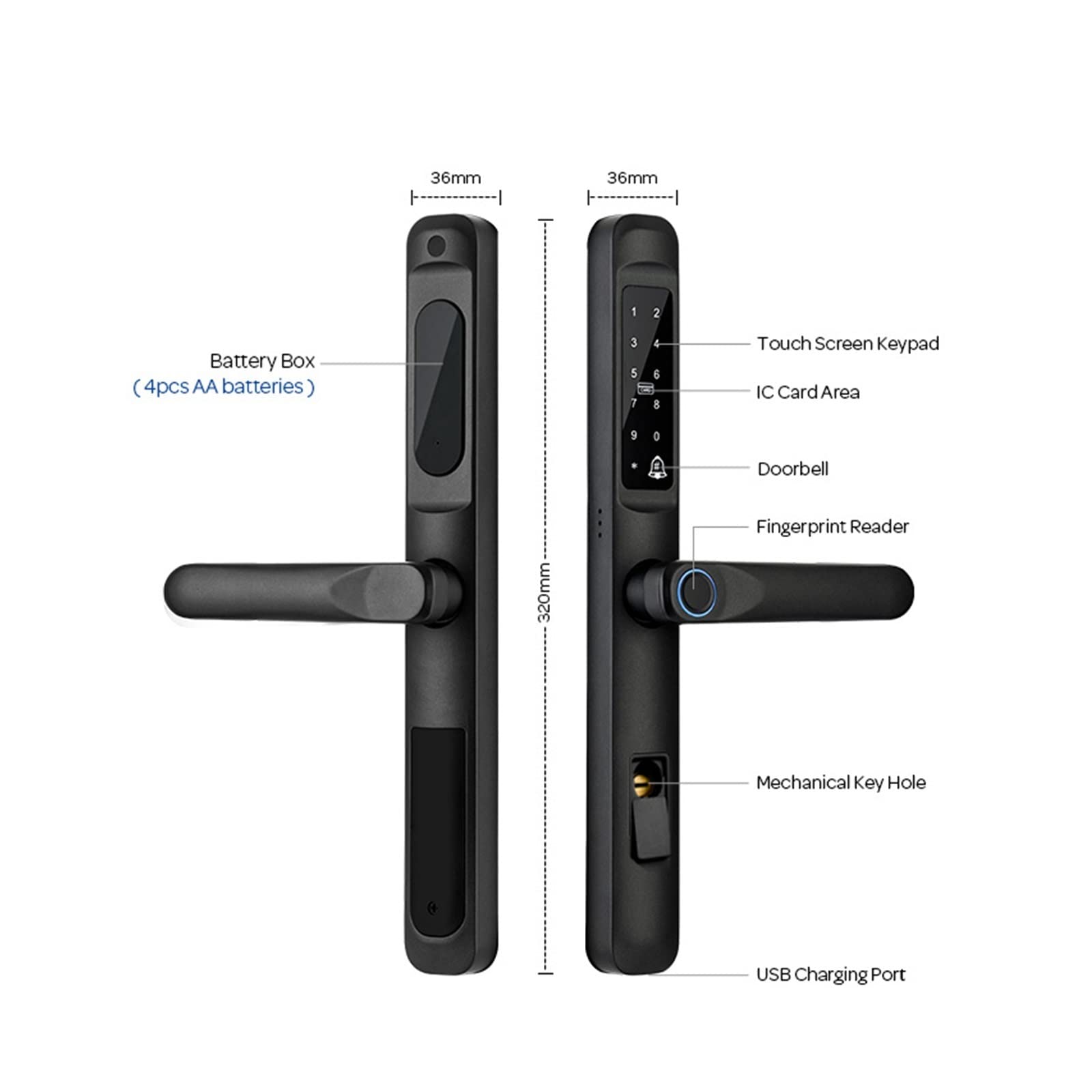 Tuya App impermeabile Smart Door Lock Serratura biometrica in alluminio Maniglia for porta con impronte digitali senza chiave digitale for vetro scorrevole(A6 TYS 2885 hook)