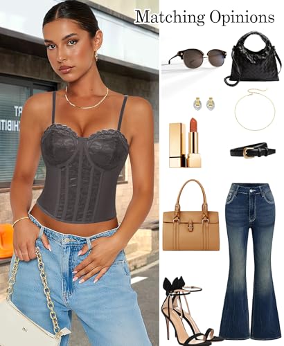 Image of Lace Corset Tops for Women Sexy Going Out Bustier Top Sleeveless Adjustable Straps Crop Tops with Back Hooks