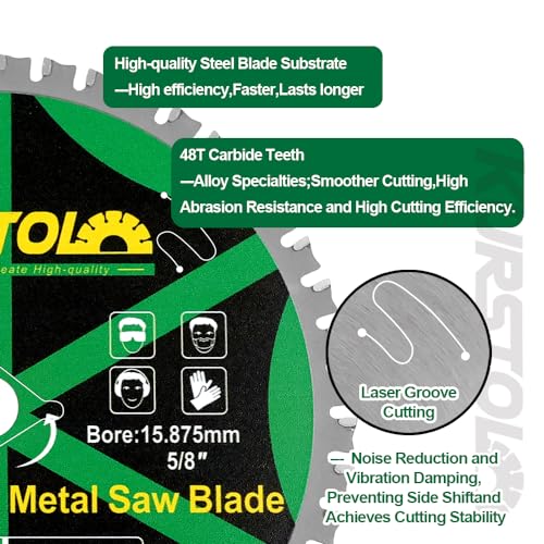 Image of Metal Circular Saw Blade - 7-1 /4 inch TCT Cutting Blade 48T Tungsten Carbide Tipped Blade Arbor 15.87mm for Steel, Iron, Nickel, Titanium, Ferrous Metals, Steel Pipe