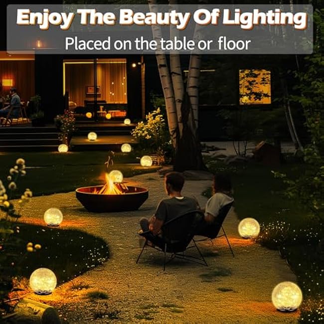 Garden Solar Ball Lights Outdoor Waterproof, 50 LED Cracked Glass Globe Solar Power Ground Lights for Path Yard Patio Lawn, Christmas Decoration Landscape Warm White(2 Pack 4.7'')