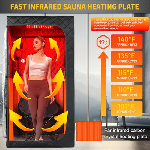 Image of Infrared Sauna Box, Portable Infrared Sauna for Home, Personal Infrared Sauna with 660nm Red Light Threapy, Remote Control, Heating Foot Pad, Upgraded Comfortable Chair